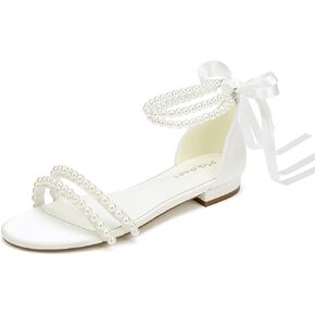 Pearl Flats Bridal Sandals Wedding Flats for Bride Open Toe Beach Wedding Shoes