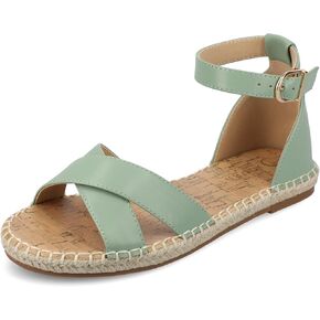 Journee Womens Flat Espadrille Strappy Crisscross Open Round Toe Sandal - Lyddia Buckle Ankle Strap Platform