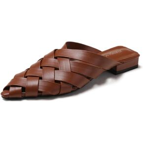 البغال النسائية مغلقة من الجلد المدببة جوفاء جوفاء خارج زلة عارية الظهر على صندل مسطح فستان loafer أحذية 2025