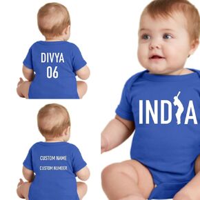 Lil Dreamers : Infant India Cricket Fan Bodysuit- Custom Name & Number on Back Cricket lover Bodysuit, Cricket Bodysuit, Cricket lover, World Cup Cricket (NB, White)