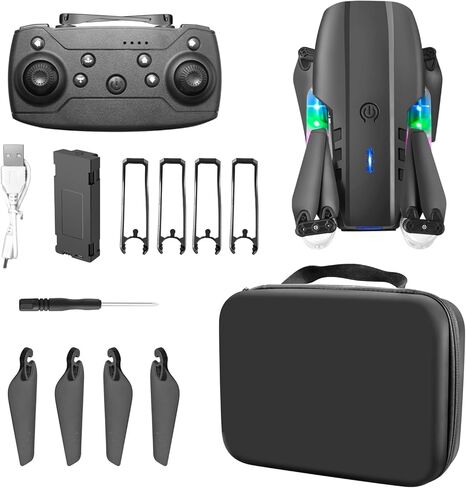 ikaufen E88 Drone with Built-in screen control, Camera for Adults RC Drone With 720P HD Dual Camera WiFi FPV Foldable Quadcopter Aircraft +1 Battery (E88 Dual camera Black) in Kuwait