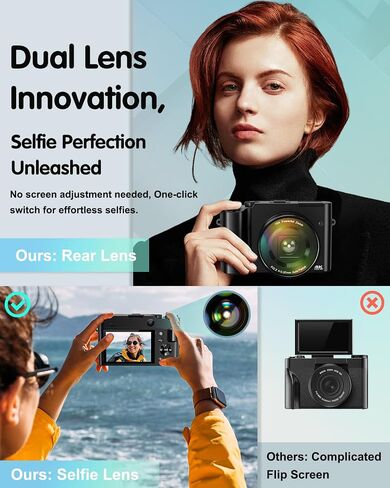 4K Digital Camera for Photography, 64MP Autofocus Vlogging Camera for YouTube with Selfie Lens, Compact Travel Video Camera with Flash, 16X Zoom, Anti-Shake, 32GB Card, 2 Batteries(Black) in Kuwait