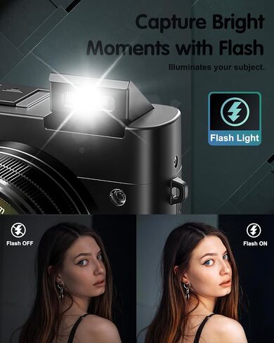 4K Digital Camera for Photography, 64MP Autofocus Vlogging Camera for YouTube with Selfie Lens, Compact Travel Video Camera with Flash, 16X Zoom, Anti-Shake, 32GB Card, 2 Batteries(Black) in Kuwait