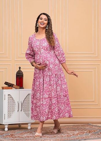 Women's Pure Cotton All Over Printed Kurti Gown Feeding Dress Maternity Gown Feeding Kurta in Saudi Arabia