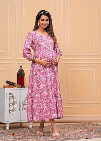 Women's Pure Cotton All Over Printed Kurti Gown Feeding Dress Maternity Gown Feeding Kurta in Saudi Arabia