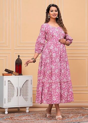 Women's Pure Cotton All Over Printed Kurti Gown Feeding Dress Maternity Gown Feeding Kurta in Saudi Arabia
