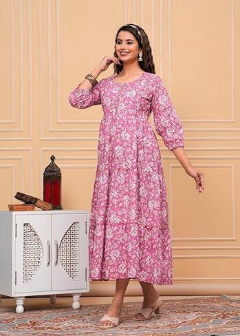 Women's Pure Cotton All Over Printed Kurti Gown Feeding Dress Maternity Gown Feeding Kurta in Saudi Arabia