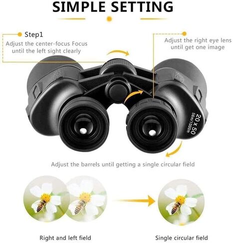 مناظير عالية القدرة على التلسكوب 20x50 مناظير مضغوطة HD Professional Professional Pinoculars Telscope قوة عالية للبالغين مشاهدة الطيور لكرة القدم BAK4 PRISM دقيقة للداخلية/Outdo in Saudi Arabia