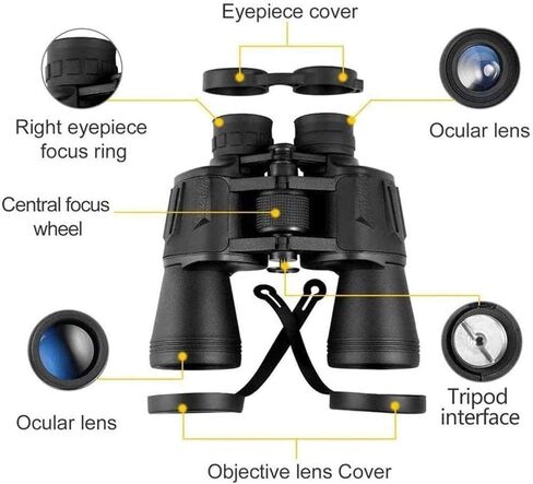 مناظير عالية القدرة على التلسكوب 20x50 مناظير مضغوطة HD Professional Professional Pinoculars Telscope قوة عالية للبالغين مشاهدة الطيور لكرة القدم BAK4 PRISM دقيقة للداخلية/Outdo in Saudi Arabia