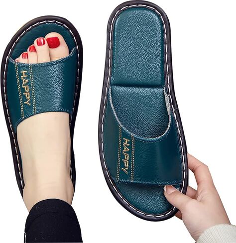 Genuine Leather Open Toe Summer Sandals, Unisex Cowhide PU Non Slip Home & Outdoor Comfy Slippers in Saudi Arabia