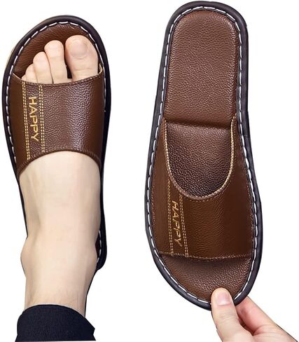 Genuine Leather Open Toe Summer Sandals, Unisex Cowhide PU Non Slip Home & Outdoor Comfy Slippers in Saudi Arabia