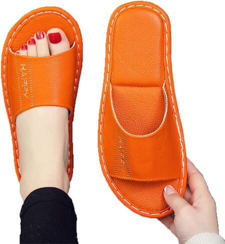 Genuine Leather Open Toe Summer Sandals, Unisex Cowhide PU Non Slip Home & Outdoor Comfy Slippers in Saudi Arabia
