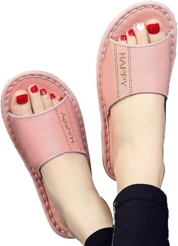 Genuine Leather Open Toe Summer Sandals, Unisex Cowhide PU Non Slip Home & Outdoor Comfy Slippers in Saudi Arabia