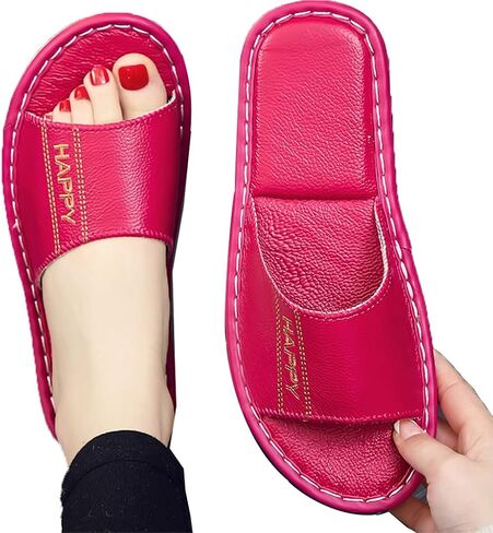 Genuine Leather Open Toe Summer Sandals, Unisex Cowhide PU Non Slip Home & Outdoor Comfy Slippers in Saudi Arabia