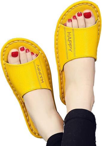 Genuine Leather Open Toe Summer Sandals, Unisex Cowhide PU Non Slip Home & Outdoor Comfy Slippers in Saudi Arabia
