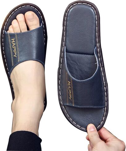 Genuine Leather Open Toe Summer Sandals, Unisex Cowhide PU Non Slip Home & Outdoor Comfy Slippers in Saudi Arabia