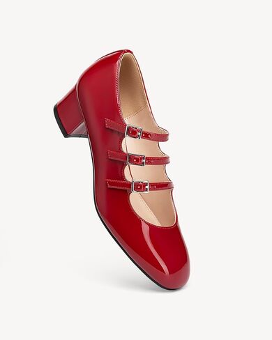 Women's Mary Jane Pumps - Chunky Mid Heel with 3-Strap Buckle Design, Comfortable Round Toe in Saudi Arabia