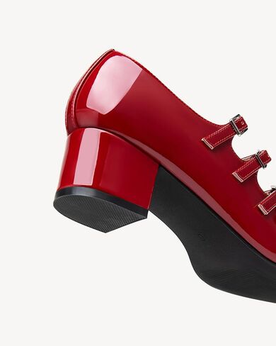 Women's Mary Jane Pumps - Chunky Mid Heel with 3-Strap Buckle Design, Comfortable Round Toe in Saudi Arabia