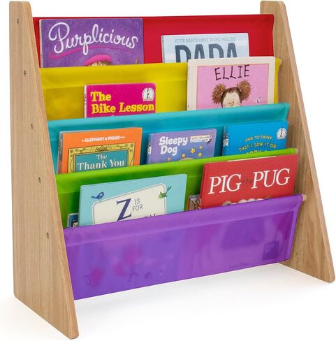 الطاقم المتواضع رف الكتب 4 مستويات ، الخشب الطبيعي/الابتدائي - رف الكتب الممتاز لغرف الأطفال مع أربعة جيوب عميقة - رف كتب حبال صغير مع الأكمام العميقة ، ومنظم خزانة الحضانة in Kuwait