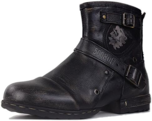 OSSTONE Moto Boots for Women Fashion Zipper-up Leather Chukka Boots Casual Shoes MS-5008-1-BP-WUS-R in Saudi Arabia