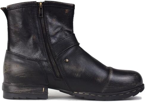 OSSTONE Moto Boots for Women Fashion Zipper-up Leather Chukka Boots Casual Shoes MS-5008-1-BP-WUS-R in Saudi Arabia