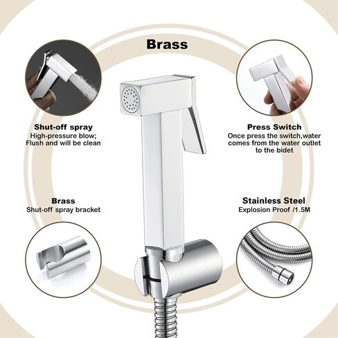 HandheldSprayer for Toilet Brass Baby Cloth Diaper Sprayer Portable Hand Held ToiletSprayer Head withHose and Bracket, for Feminine Wash, Easy to Install,Gold(Black) in Saudi Arabia