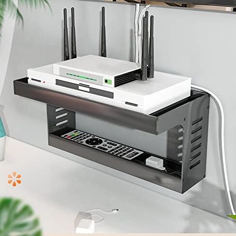 Router Storage Box,Wall Mount Floating Shelf WiFi Router Storage Box Set-top Box Rack Decorative Storage Rack for Bedroom, Living Room, Bathroom, Kitchen Stands(50x10x19.8cm) in Saudi Arabia
