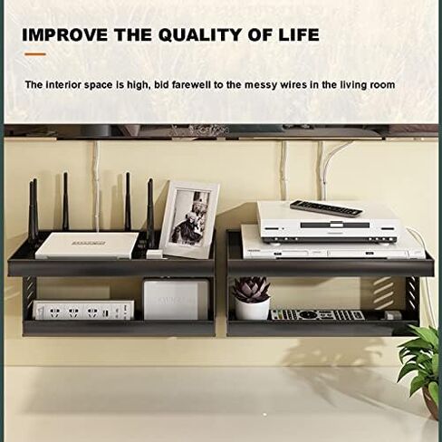 Router Storage Box,Wall Mount Floating Shelf WiFi Router Storage Box Set-top Box Rack Decorative Storage Rack for Bedroom, Living Room, Bathroom, Kitchen Stands(50x10x19.8cm) in Saudi Arabia