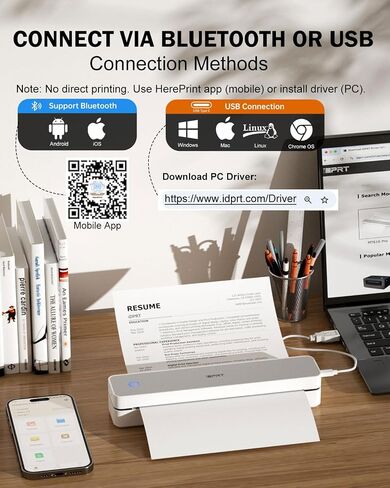 طابعة حرارية iDPRT A4، طابعة بدون حبر، دقة 300 نقطة في البوصة 4ips طابعة ورق A4 سريعة مع قطع تلقائي، سعة 100 ورقة، تصميم مضغوط، دعم تطبيق WiFi اتصال لاسلكي أو USB in Kuwait