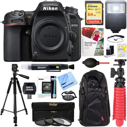 Nikon D7500 20.9MP DX-Format DSLR Camera with AF-S 18-140mm f/3.5-5.6G ED VR Lens Bundle with 64GB Memory Card, Professional Editing Suite, Deco Gear Camera Bag (Medium) with Accessories (9 Items) in Saudi Arabia
