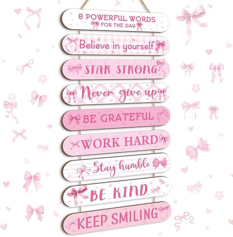 Pink Coquette Bow Inspirational Wall Art Decoration Wooden Pink Coquette Party Hanging Sign Positive Quotes Wall Sign Gifts Supplies for Home Living Room Bedroom Bathroom Classroom Gym in Saudi Arabia