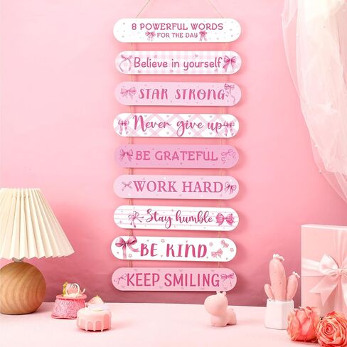 Pink Coquette Bow Inspirational Wall Art Decoration Wooden Pink Coquette Party Hanging Sign Positive Quotes Wall Sign Gifts Supplies for Home Living Room Bedroom Bathroom Classroom Gym in Saudi Arabia