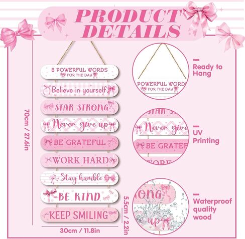 Pink Coquette Bow Inspirational Wall Art Decoration Wooden Pink Coquette Party Hanging Sign Positive Quotes Wall Sign Gifts Supplies for Home Living Room Bedroom Bathroom Classroom Gym in Saudi Arabia