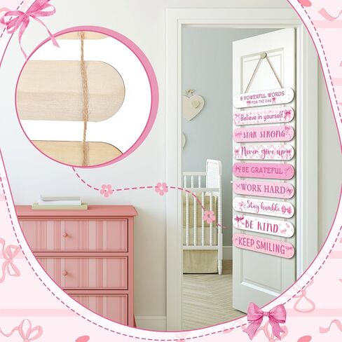 Pink Coquette Bow Inspirational Wall Art Decoration Wooden Pink Coquette Party Hanging Sign Positive Quotes Wall Sign Gifts Supplies for Home Living Room Bedroom Bathroom Classroom Gym in Saudi Arabia