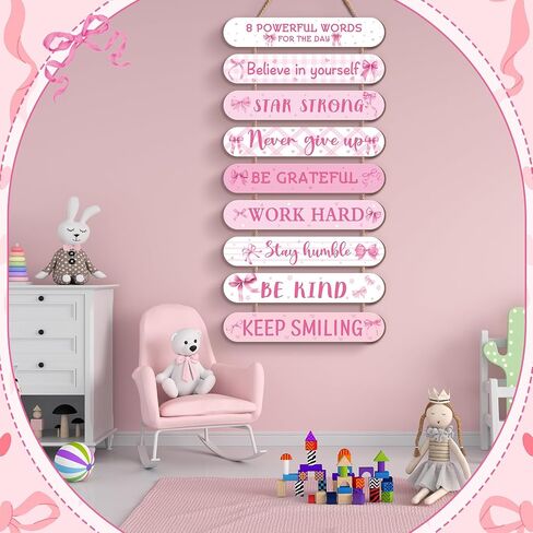 Pink Coquette Bow Inspirational Wall Art Decoration Wooden Pink Coquette Party Hanging Sign Positive Quotes Wall Sign Gifts Supplies for Home Living Room Bedroom Bathroom Classroom Gym in Saudi Arabia