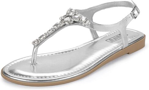 Idifu Rhinestone صندل مسطح للنساء اللامعين اللامع Thong Thong Bling Summer Tling Trand Strap Fress Frick for Wedder Bride Bride Beach Trendy Strendy Ladies Women's Sandals in Saudi Arabia
