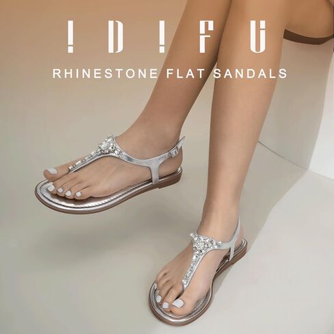 Idifu Rhinestone صندل مسطح للنساء اللامعين اللامع Thong Thong Bling Summer Tling Trand Strap Fress Frick for Wedder Bride Bride Beach Trendy Strendy Ladies Women's Sandals in Saudi Arabia