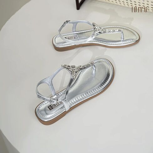 Idifu Rhinestone صندل مسطح للنساء اللامعين اللامع Thong Thong Bling Summer Tling Trand Strap Fress Frick for Wedder Bride Bride Beach Trendy Strendy Ladies Women's Sandals in Saudi Arabia