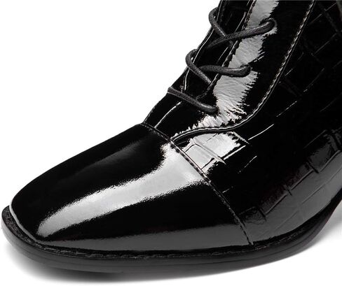 TinaCus Women's Glossy Patent Leather Handmade Colorful Crystal Mid Chunky Heel Round Toe Back Zipper Ankle Boots with Selftie in Saudi Arabia
