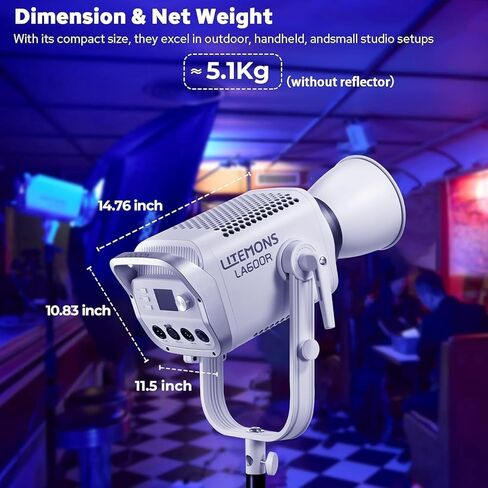 Godox Litemons LA600R RGB LED ضوء الفيديو مع حقيبة حمل ، 600W 141،000LUX@1M STUDIO LIGHT ، 1800K-10000K Bowens Mount مع 14 تأثيرات FX ، التحكم في التطبيق ، اتصال NFC (أسود) in Kuwait