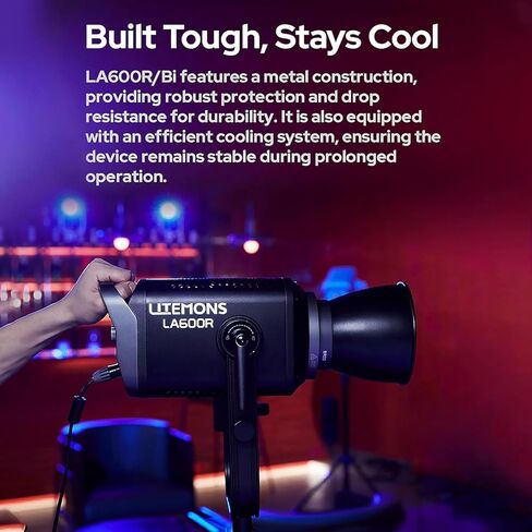 Godox Litemons LA600R RGB LED ضوء الفيديو مع حقيبة حمل ، 600W 141،000LUX@1M STUDIO LIGHT ، 1800K-10000K Bowens Mount مع 14 تأثيرات FX ، التحكم في التطبيق ، اتصال NFC (أسود) in Kuwait