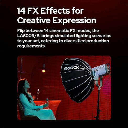 Godox Litemons LA600R RGB LED ضوء الفيديو مع حقيبة حمل ، 600W 141،000LUX@1M STUDIO LIGHT ، 1800K-10000K Bowens Mount مع 14 تأثيرات FX ، التحكم في التطبيق ، اتصال NFC (أسود) in Kuwait