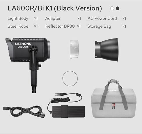 Godox Litemons LA600R RGB LED ضوء الفيديو مع حقيبة حمل ، 600W 141،000LUX@1M STUDIO LIGHT ، 1800K-10000K Bowens Mount مع 14 تأثيرات FX ، التحكم في التطبيق ، اتصال NFC (أسود) in Kuwait