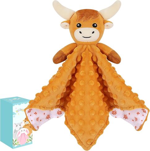 Loveys for Babies, Brown Highland Cow Baby Security Blanket | Soft Baby Blanket Lovey for Newborn Infant Toddler, Lovey Baby Snuggle Toys Stuffed Animal, 12.2in Baby Gifts for Boys Girls in Saudi Arabia