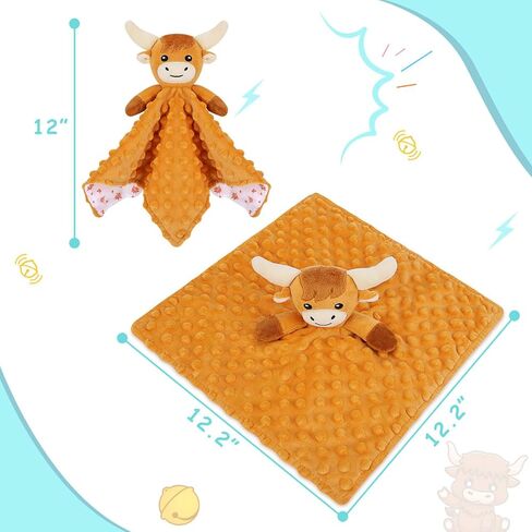 Loveys for Babies, Brown Highland Cow Baby Security Blanket | Soft Baby Blanket Lovey for Newborn Infant Toddler, Lovey Baby Snuggle Toys Stuffed Animal, 12.2in Baby Gifts for Boys Girls in Saudi Arabia