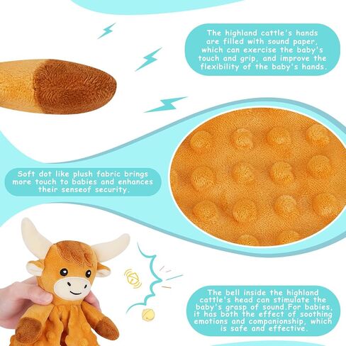 Loveys for Babies, Brown Highland Cow Baby Security Blanket | Soft Baby Blanket Lovey for Newborn Infant Toddler, Lovey Baby Snuggle Toys Stuffed Animal, 12.2in Baby Gifts for Boys Girls in Saudi Arabia