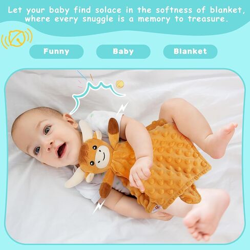 Loveys for Babies, Brown Highland Cow Baby Security Blanket | Soft Baby Blanket Lovey for Newborn Infant Toddler, Lovey Baby Snuggle Toys Stuffed Animal, 12.2in Baby Gifts for Boys Girls in Saudi Arabia