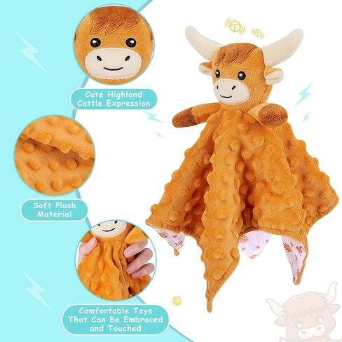Loveys for Babies ، بطانية أمان ناعمة لأمن الأطفال حديثي الولادة ، تحاضن لعبة Toy Toy Studged Animal ، بطانيات أمنية Lovey Highland Cow Security Baby للجنسين (بقرة البني المرتفع ، 12.2 بوصة) in Kuwait