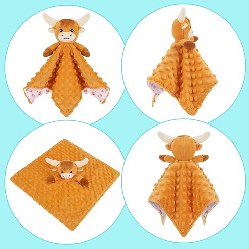 Loveys for Babies ، بطانية أمان ناعمة لأمن الأطفال حديثي الولادة ، تحاضن لعبة Toy Toy Studged Animal ، بطانيات أمنية Lovey Highland Cow Security Baby للجنسين (بقرة البني المرتفع ، 12.2 بوصة) in Kuwait