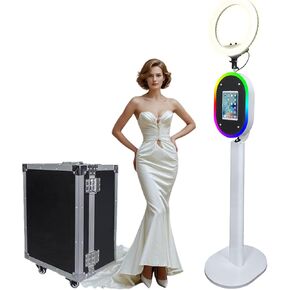 Photo Booth Compatible with iPad 10.2" 10.9" 11" 12.9" 13" with Ring Light and RGB Light Shell Stand Selfie Photobooth Machine for Events Rental Wedding (White Panel, Photo Booth Machine)